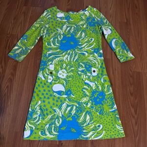 Lilly Pulitzer Women’s Green Blue Floral Midi Dress Sz S Preppy Tropical Classic
